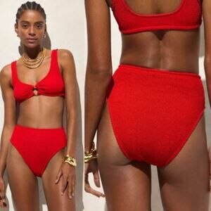 JCrew Women's Pull On Hallie Scrunchie Bikini Bottom CI250 Red Arroyo Size S NWT